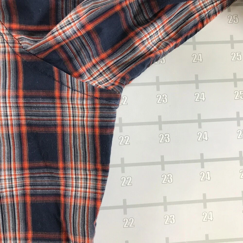 Banana Republic Button Down Shirt Mens Medium Navy Blue Orange Plaid Slim Fit